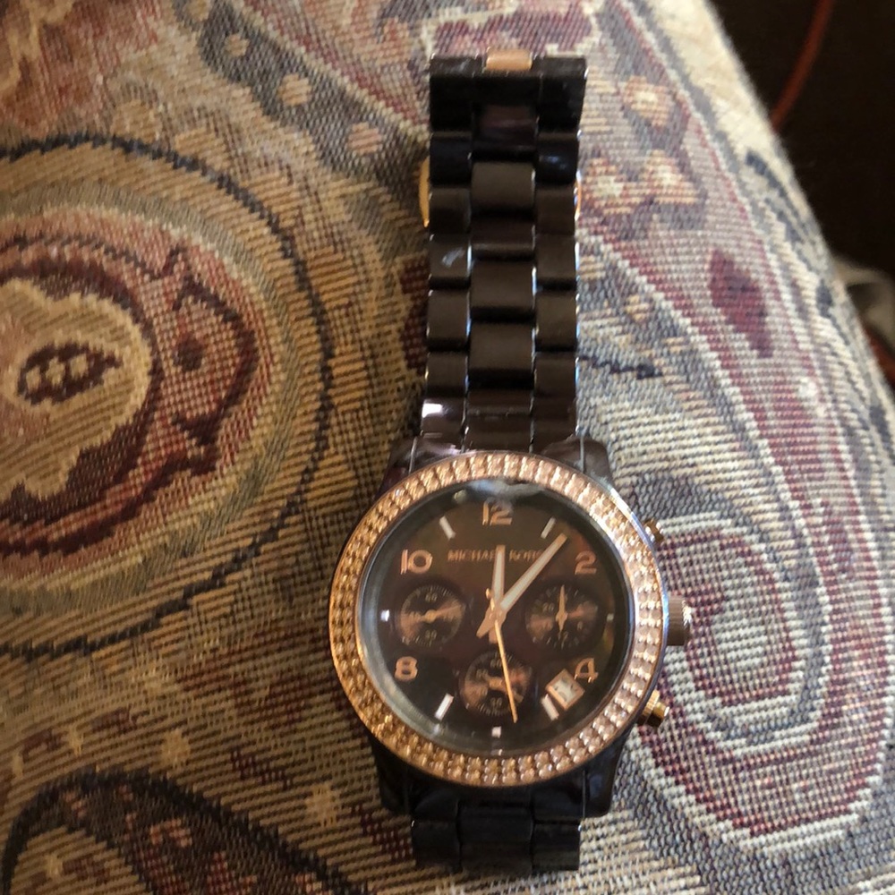 Michael Kors ceramic chocolate rose gold chronograph watch